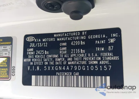 2013 Kia Optima Ex from USA, damaged, VIN 5XXGN4A79DG105157